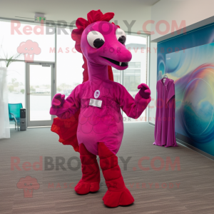 Magenta Sea Horse mascot costume character dressed with a Dress Pants and Cummerbunds