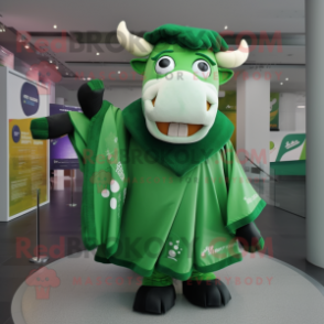 Green Bull mascot costume character dressed with a A-Line Dress and Shawls