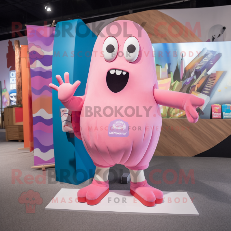 Pink Ghost mascot costume character dressed with a Board Shorts and Bracelets Pink Ghost mascot costume character dressed with a Board Shorts and Bracelets