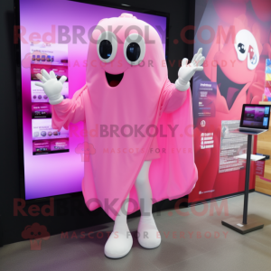 Pink Ghost mascot costume character dressed with a Board Shorts and Bracelets