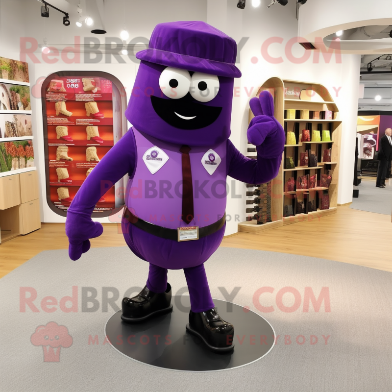 Purple Grenade mascot costume character dressed with a Dress Pants and Shoe clips