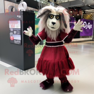 Maroon Angora Goat mascot costume character dressed with a Midi Dress and Shoe clips