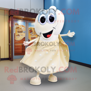 Cream Clam Chowder mascot costume character dressed with a Mini Dress and Clutch bags