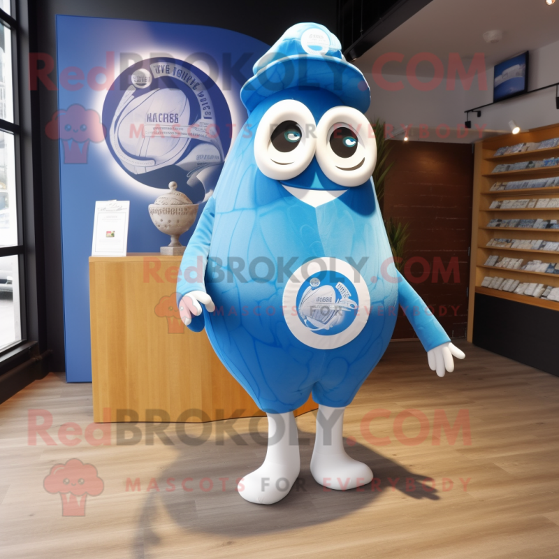 Blue Oyster mascot costume character dressed with a Swimwear and Lapel pins