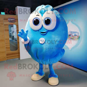 Blue Oyster mascot costume character dressed with a Swimwear and Lapel pins