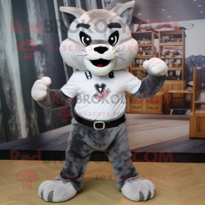 Silver Bobcat maskot kostym...