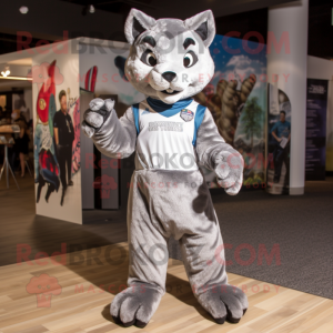 Silver Bobcat mascot costume character dressed with a T-Shirt and Cummerbunds