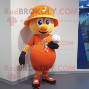 Orange Rugby Ball mascot costume character dressed with a Baseball Tee and Hats