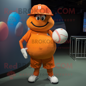 Orange Rugby Ball mascot costume character dressed with a Baseball Tee and Hats
