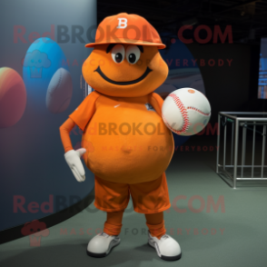 Orange Rugby Ball mascot costume character dressed with a Baseball Tee and Hats