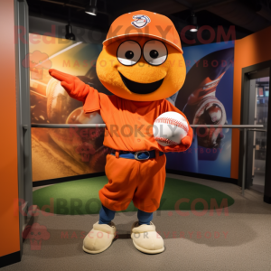 Orange Rugby Ball mascot costume character dressed with a Baseball Tee and Hats
