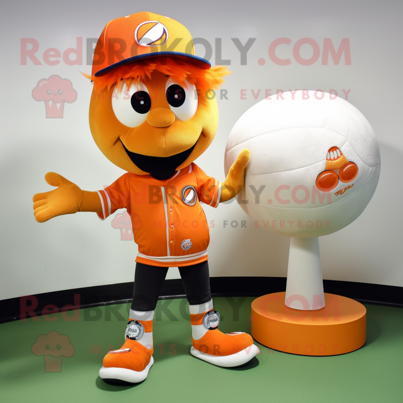 Orange Rugby Ball mascot costume character dressed with a Baseball Tee and Hats