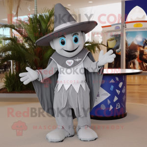 Gray Magician mascot costume character dressed with a Board Shorts and Hats
