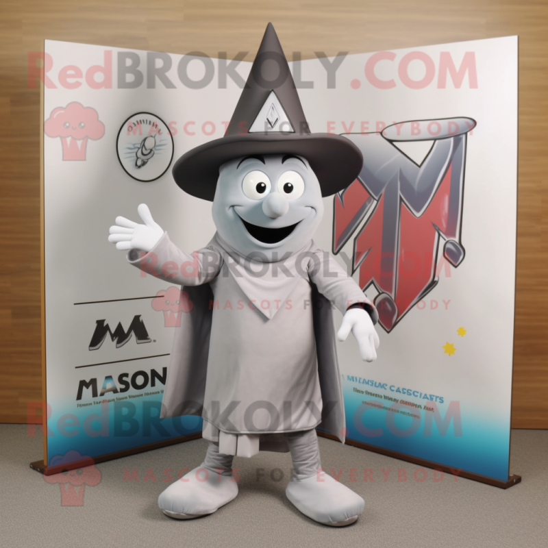 Gray Magician mascot costume character dressed with a Board Shorts and Hats