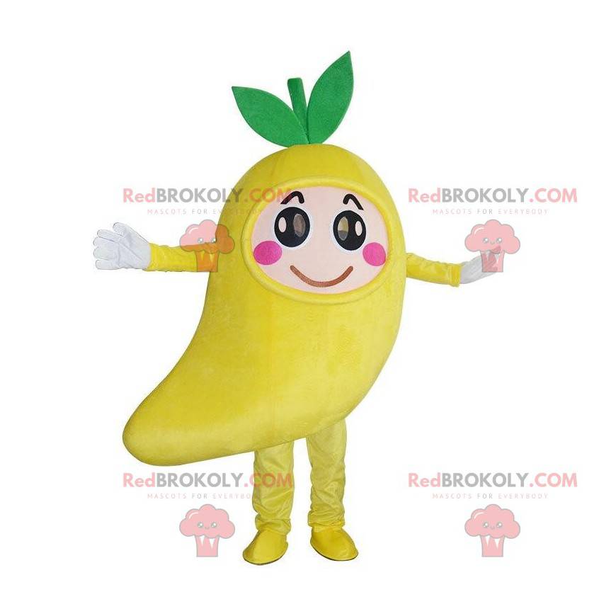 Mascotte de mangue géante, costume de fruit exotique jaune -