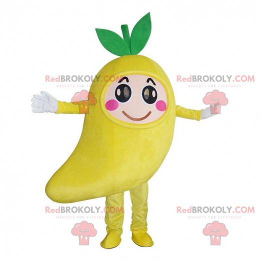 Mascotte de mangue géante, costume de fruit exotique jaune -