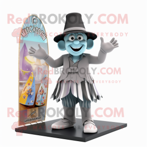 Gray Magician mascot costume character dressed with a Board Shorts and Hats