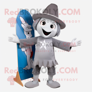 Gray Magician mascot costume character dressed with a Board Shorts and Hats