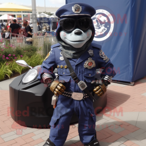 Navy Grenade mascot costume character dressed with a Moto Jacket and Necklaces