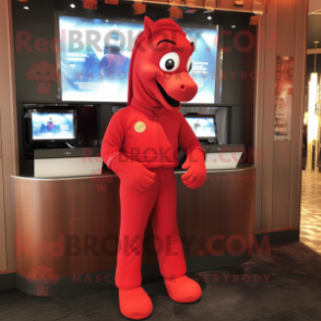 Red Mare mascot costume character dressed with a Jumpsuit and Cufflinks