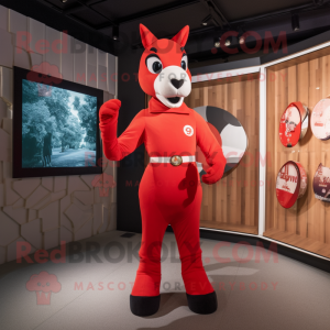 Red Mare mascot costume character dressed with a Jumpsuit and Cufflinks