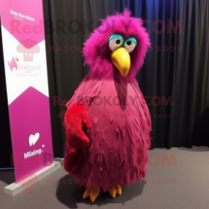 Magenta Kiwi mascot costume character dressed with a Evening Gown and Scarf clips