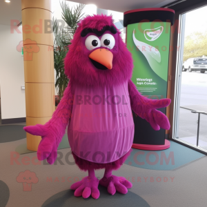Magenta Kiwi mascot costume character dressed with a Evening Gown and Scarf clips