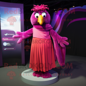 Magenta Kiwi mascot costume character dressed with a Evening Gown and Scarf clips
