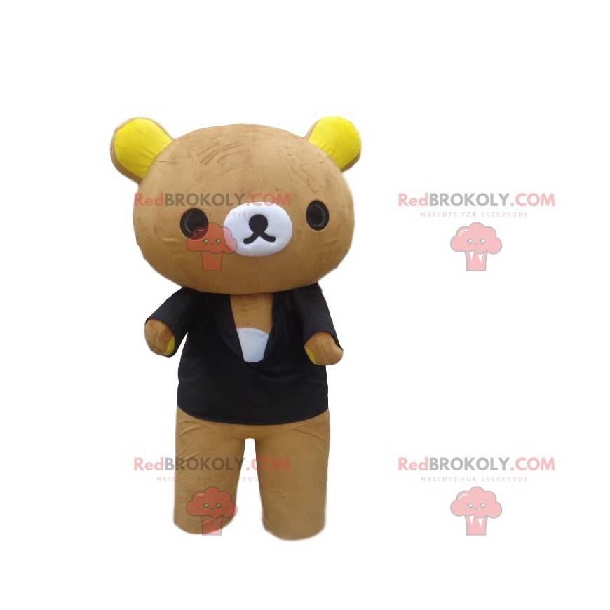 Mascotte de gros nounours en peluche avec un pull noir - Mascotte de gros nounours en peluche avec un pull noir -