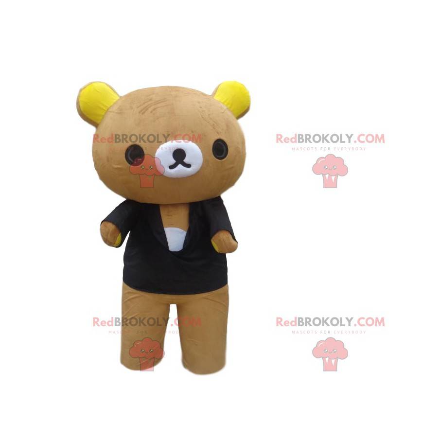 Mascotte de gros nounours en peluche avec un pull noir -