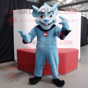 Sky Blue Vampire mascot costume character dressed with a Cargo Shorts and Gloves