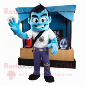 Sky Blue Vampire mascot costume character dressed with a Cargo Shorts and Gloves