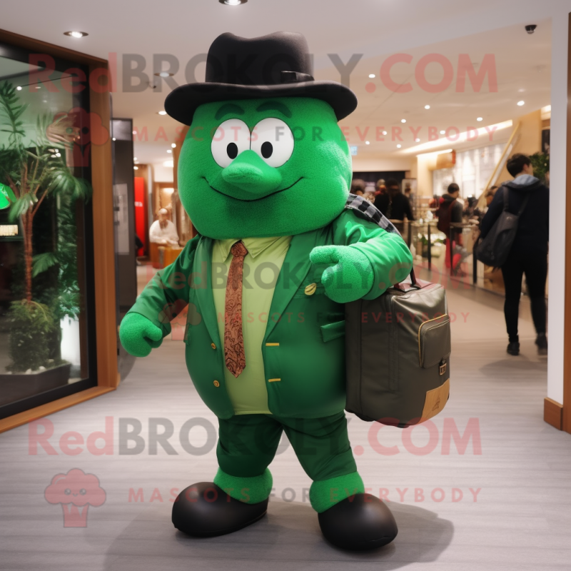 Forest Green Steak mascot costume character dressed with a Suit and Messenger bags Forest Green Steak mascot costume character dressed with a Suit and Messenger bags