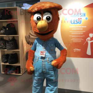 Rust Tikka Masala mascot costume character dressed with a Denim Shorts and Cufflinks