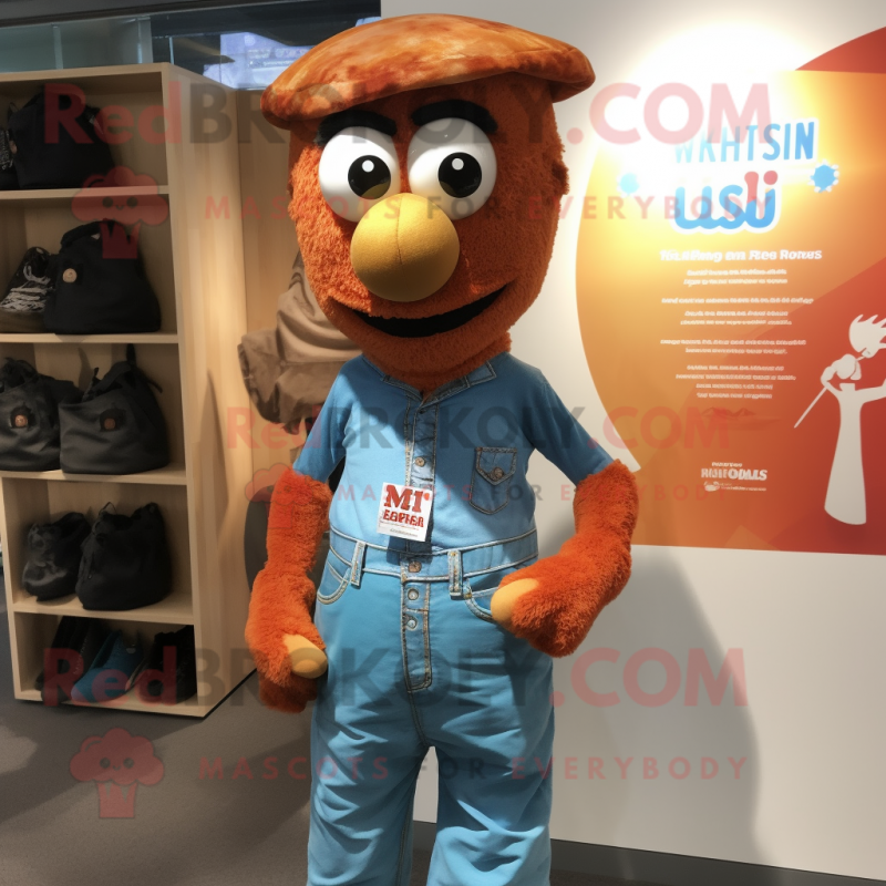 Rust Tikka Masala mascot costume character dressed with a Denim Shorts and Cufflinks Rust Tikka Masala mascot costume character dressed with a Denim Shorts and Cufflinks