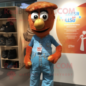 Rust Tikka Masala mascot costume character dressed with a Denim Shorts and Cufflinks