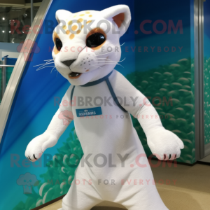 White Jaguarundi mascot costume character dressed with a Swimwear and Anklets