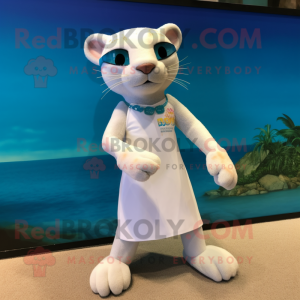 White Jaguarundi mascot costume character dressed with a Swimwear and Anklets