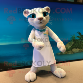 White Jaguarundi mascot costume character dressed with a Swimwear and Anklets