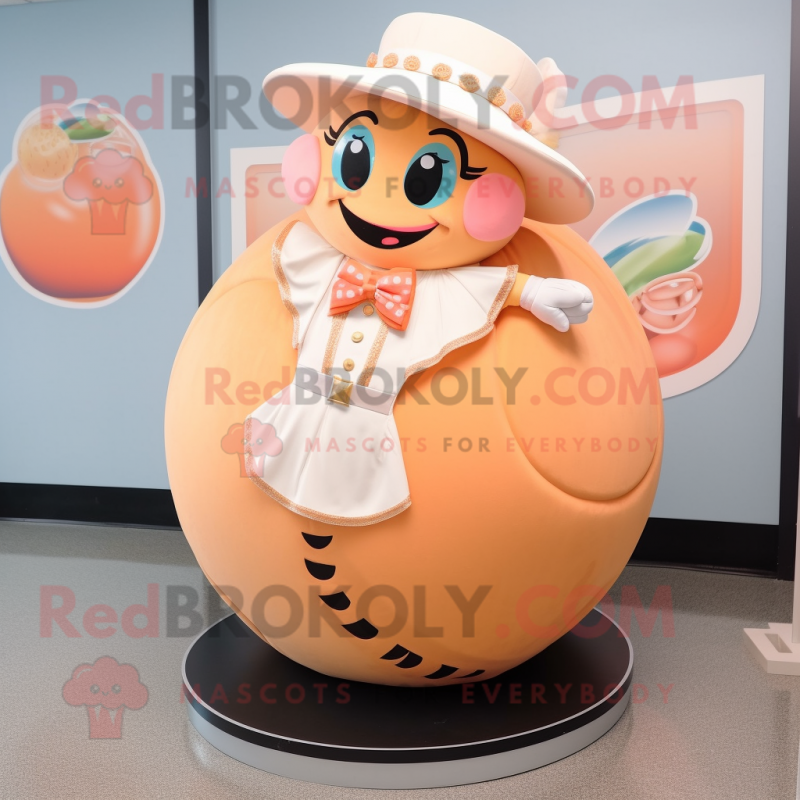 Peach Baseball Ball mascot costume character dressed with a Circle Skirt and Tie pins