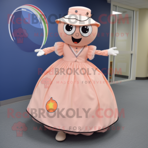 Peach Baseball Ball mascot costume character dressed with a Circle Skirt and Tie pins