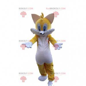 Mascote gato amarelo e branco, fantasia colorida de gato -