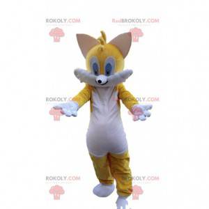 Yellow and white cat mascot, colorful cat costume -
