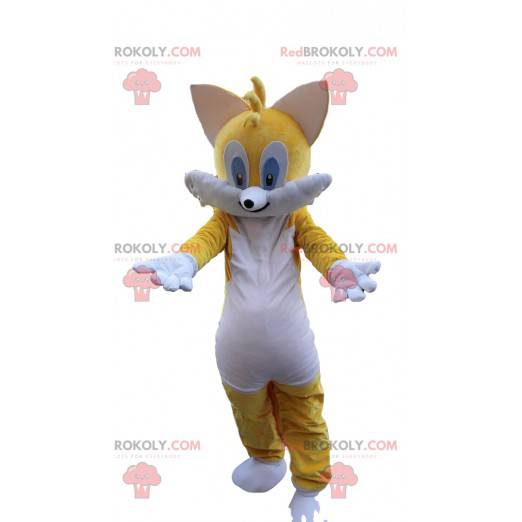 Geel en witte kat mascotte, kleurrijk kattenkostuum -
