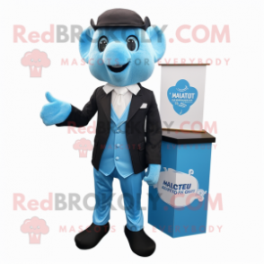 Sky Blue Attorney mascot costume character dressed with a Suit Jacket and Pocket squares