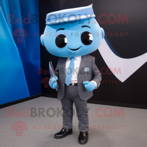 Sky Blue Attorney mascot costume character dressed with a Suit Jacket and Pocket squares