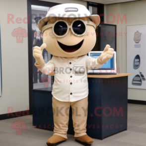 Beige Attorney mascot costume character dressed with a Tank Top and Caps