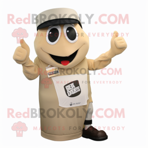 Beige Attorney mascot costume character dressed with a Tank Top and Caps