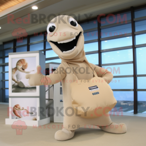 Beige Titanoboa mascot costume character dressed with a One-Piece Swimsuit and Tote bags