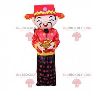 Mascotte d'homme asiatique, costume de dieu de la richesse -